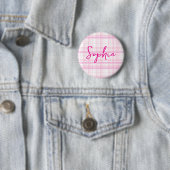 Personalized Pink Plaid button with Name (In situ)