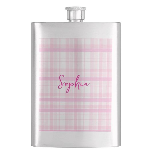 Personalized Pink Plaid Classic Flask with Name Flacon (Voorkant)