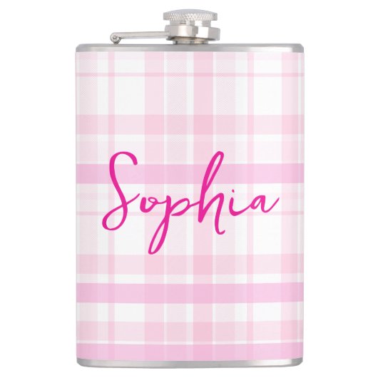 Personalized Pink Plaid Flask  with Name  Heupfles (Voorkant)