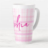 Personalized Pink Plaid Latte Mug with Name  (Angle droit)