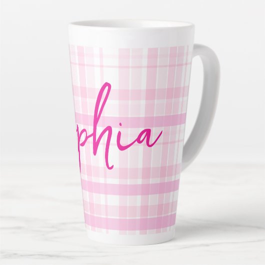 Personalized Pink Plaid Latte Mug with Name  (Angle droit)