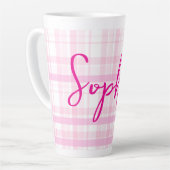 Personalized Pink Plaid Latte Mug with Name  (Angle gauche)