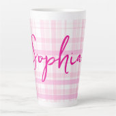 Personalized Pink Plaid Latte Mug with Name  (Devant)