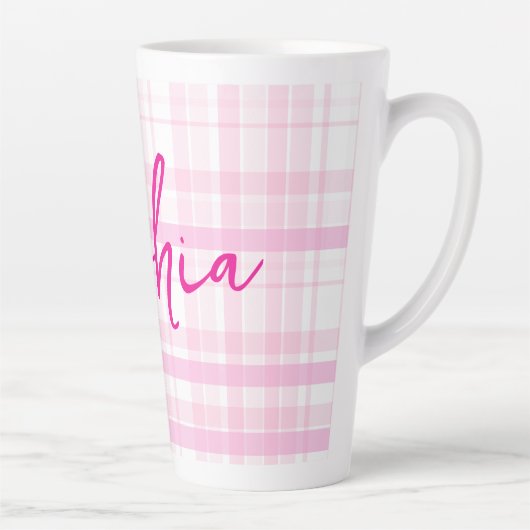 Personalized Pink Plaid Latte Mug with Name  (Droite)