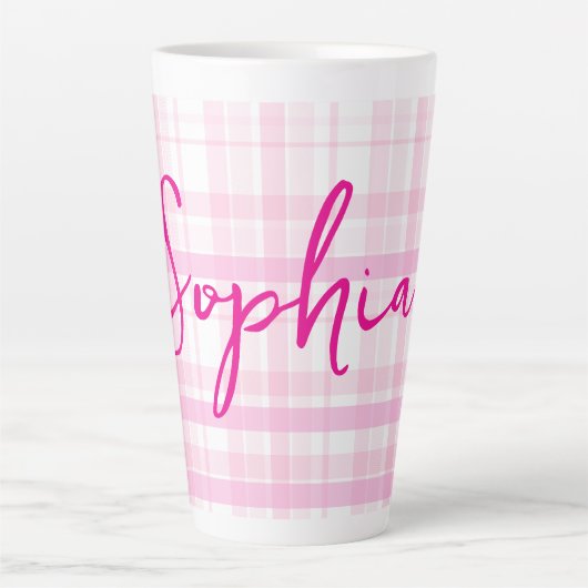 Personalized Pink Plaid Latte Mug with Name  Mok (Voorkant)