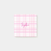 Personalized Pink Plaid Post-It Notes with Name (Devant)