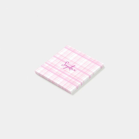 Personalized Pink Plaid Post-It Notes with Name (Incliné)