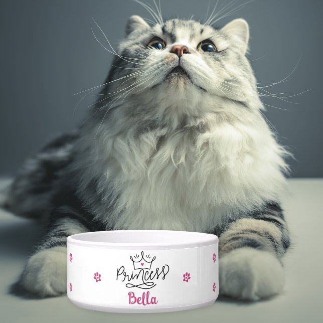 Personalized Pink Princess Cat  Voerbakje (Creator heeft geüpload)