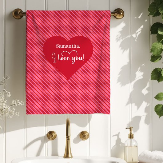 Personalized Pink Red Hearts Valentine Bath Towel