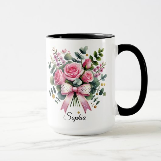 Personalized Pink Rose Name Mug Elegant Gift (Droite)