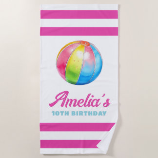Personalized Pink Stripe with Colorful Pool Ball Strandlaken
