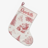 Personalized Pink Toile Christmas Stocking Grote Kerstsok (Voorkant (Hangend))