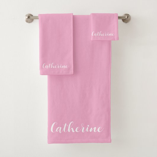 Personalized Pink Towels Set with Name  Bad Handdoek (Insitu)
