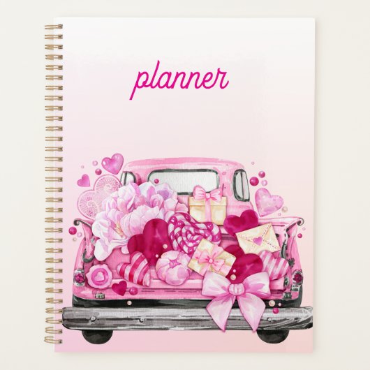 Personalized Pink Valentine Truck Planner Cover (Devant)