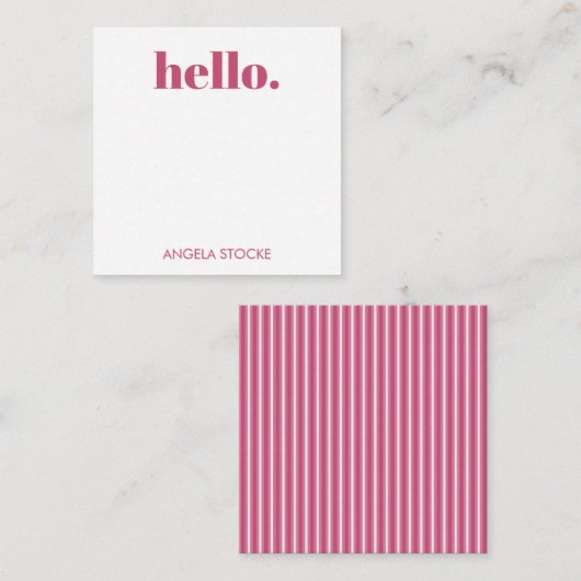 Personalized Pink White Stripe Notitiekaartje (Voorkant / Achterkant)