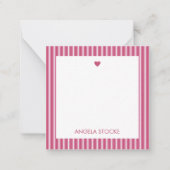 Personalized Pink White Stripe Notitiekaartje (Voorkant)