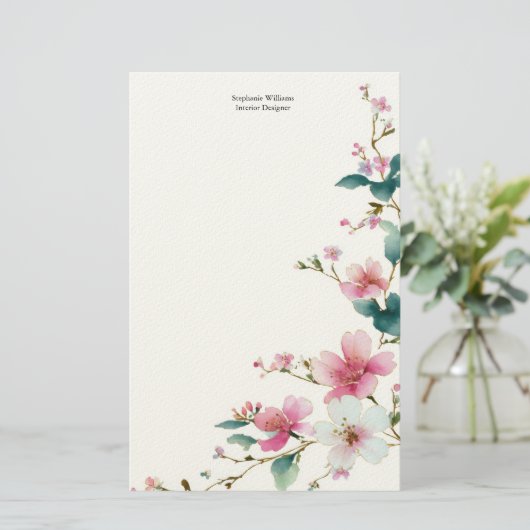 Personalized Pink White Wildflowers Florals Briefpapier (Staand voorkant)