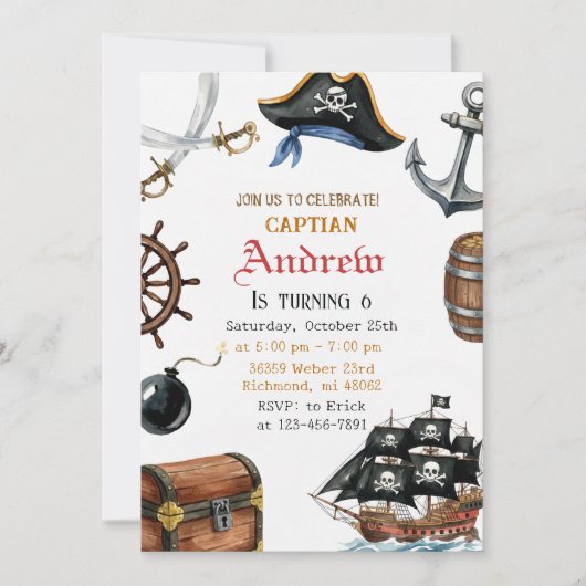 Personalized Pirate Birthday for Kids Invitation (Devant)