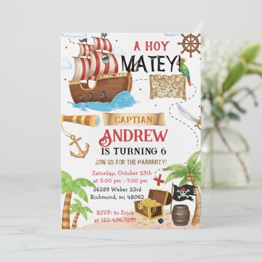 Personalized pirate child's birthday kaart (Staand voorkant)