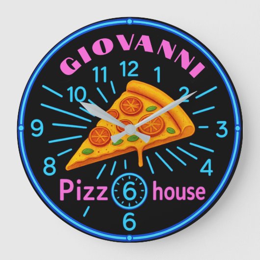 Personalized pizzeria neon custom pizza house  grote klok (Voorkant)