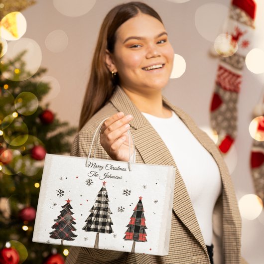 Personalized Plaid Christmas Trees Family Name Groot Cadeauzakje