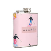 Personalized Playful Pastel Skiers Retro Heupfles (Rechts)