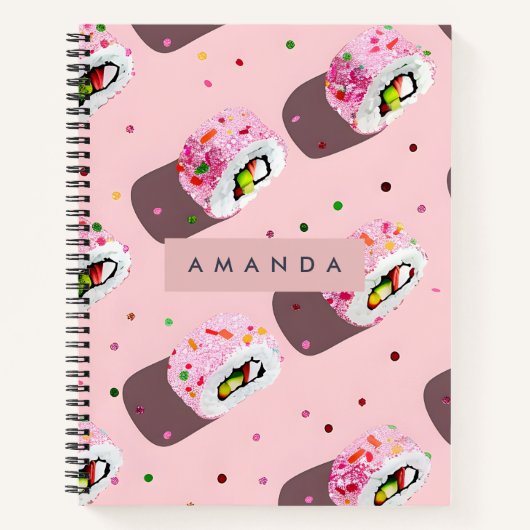 Personalized Playful Pink Sushi Roll Notitieboek (Voorkant)