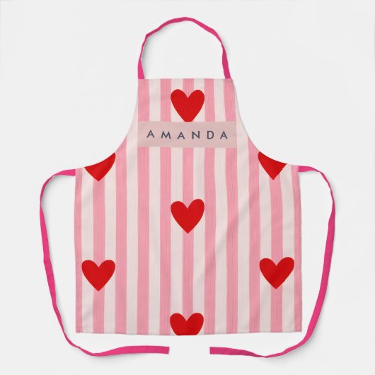 Personalized Playful Red Heart & Pink Stripe  Schort (Voorkant)