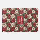 Personalized Poinsettia Towel Chic Christmas Style Theedoek (Horizontaal)