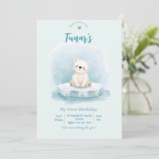 Personalized Polar Bear Birthday Invitation (Debout devant)