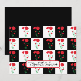 Personalized Poppy Checkerboard Floral Note Card Notitiekaartje