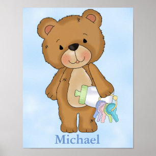 Personalized Poster Baby Boy Teddy Bear Baby Bottl