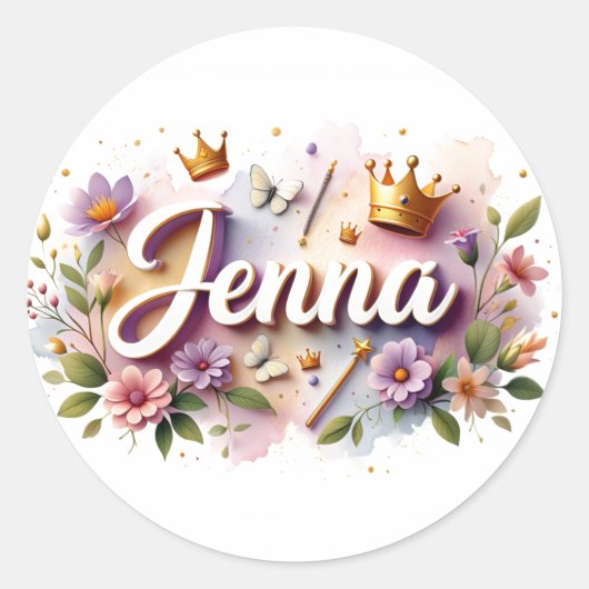 Personalized Princess Floral Name Stickers (Devant)