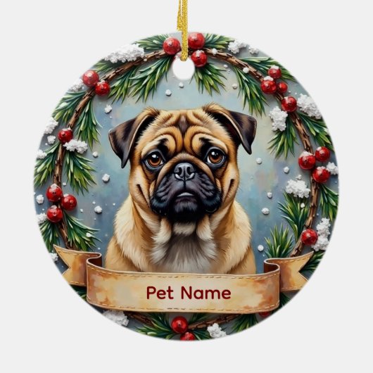 Personalized Pug Christmas Keramisch Ornament (Achterkant)