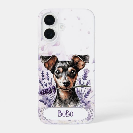Personalized Pup Phone Case – Min Pin iPhone 16 Hoesje (Achterkant)