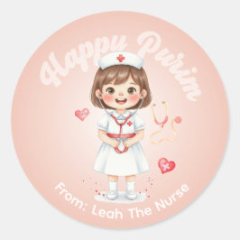 Personalized Purim Sticker – Nurse Theme
