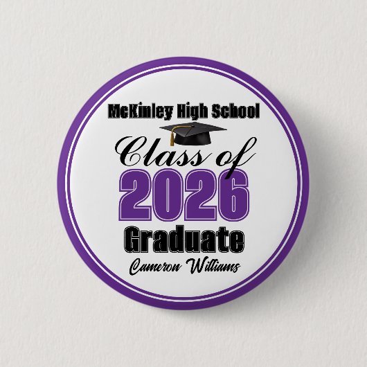 Personalized Purple Class of 2026 Graduation Party Ronde Button 5,7 Cm (Voorkant)