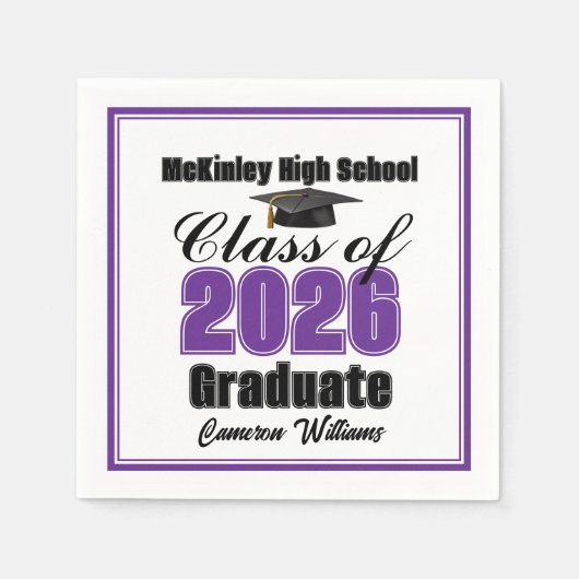 Personalized Purple Class of 2026 Graduation Party Servet (Voorkant)