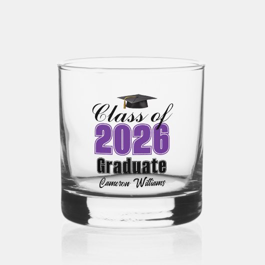 Personalized Purple Class of 2026 Graduation Whisky Glas (Voorkant)