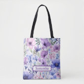 Personalized Purple Floral Name Draagtas (Voorkant)