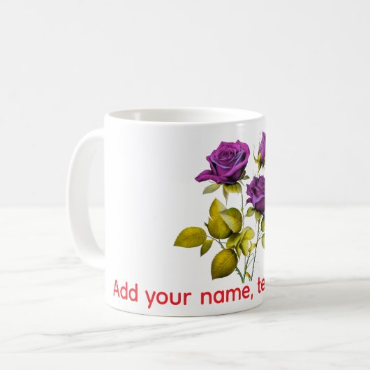 Personalized Purple Rose Mug | Add Your Name, Text (Devant gauche)