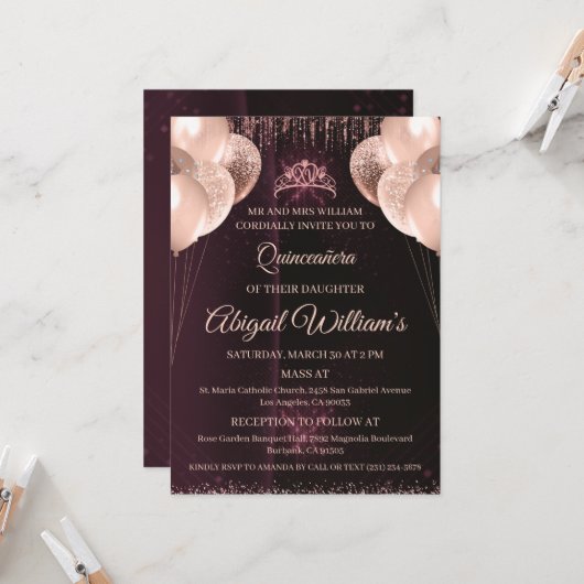Personalized Quinceañera Invitation | Mis Quince A (Devant/Arrière en situation)