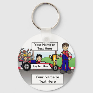 Personalized Race Car, Youth Driver - Male Cartoon Sleutelhanger