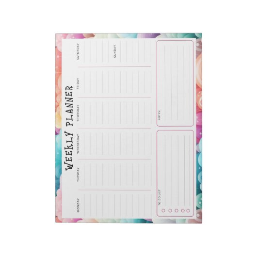 Personalized Rainbow Cloud Border, Weekly Planner Notitieblok (Gedraaid)