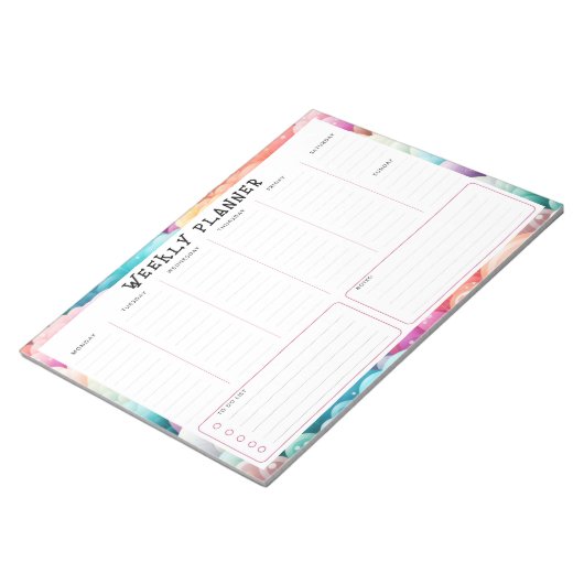 Personalized Rainbow Cloud Border, Weekly Planner Notitieblok (Schuin)