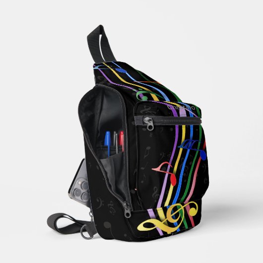 Personalized Rainbow Colored Music Notes Sling Bag (Open)