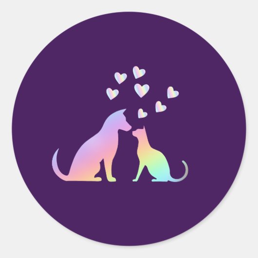 Personalized Rainbow Dog and Cat Love Round Sticke Ronde Sticker (Voorkant)