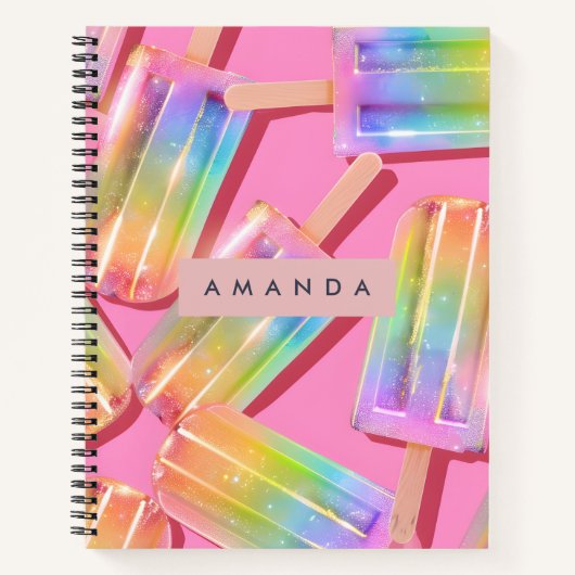 Personalized Rainbow Glitter Popsicle Dreamt Notitieboek (Voorkant)