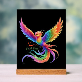 Personalized Rainbow Phoenix Name Birthdate Gift Acryl Bord