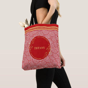 Personalized Red And Gold Tote Bag